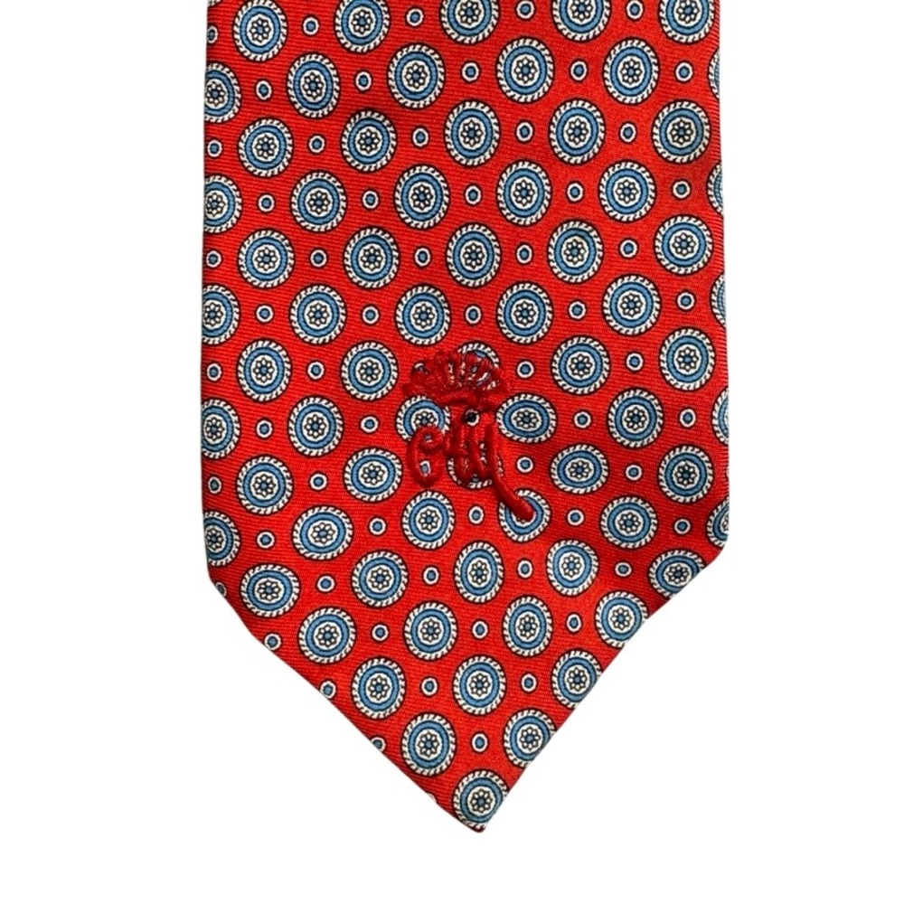 Vintage Countess Mara Lord & Taylor Red Silk Medallion Geometric Necktie 58x3.5